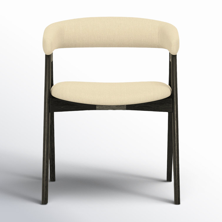 Black Rubberwood Low Arm Chair with Beige Upholstery, Set of 2