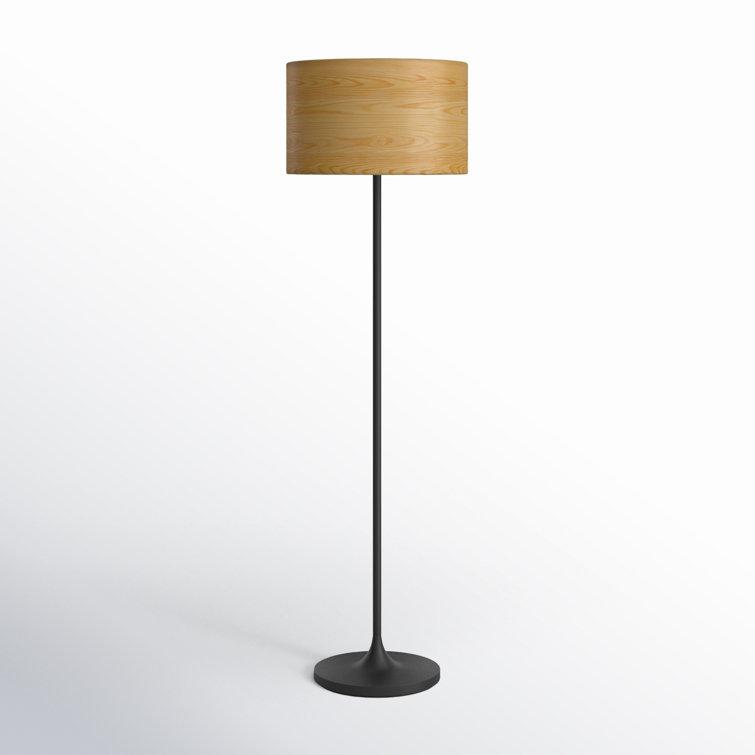 Oslo Matte Black and Cherry Wood Scandinavian Floor Lamp