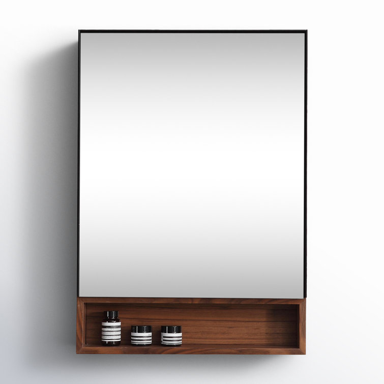 Walnut and Black Mirrored Medicine Cabinet with Shelf