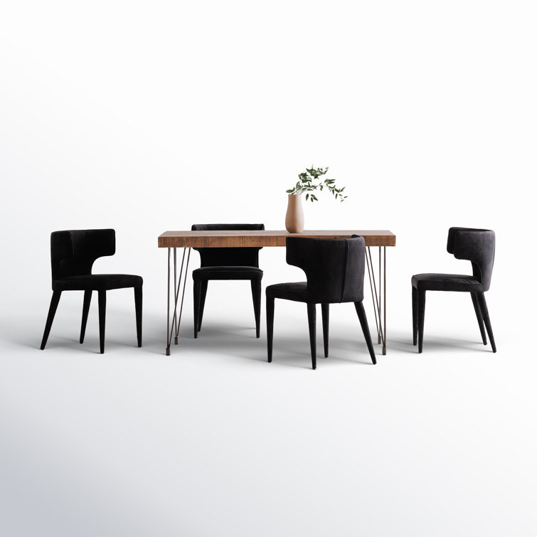 Black Velvet Upholstered Wingback Side Chair with Metal Legs