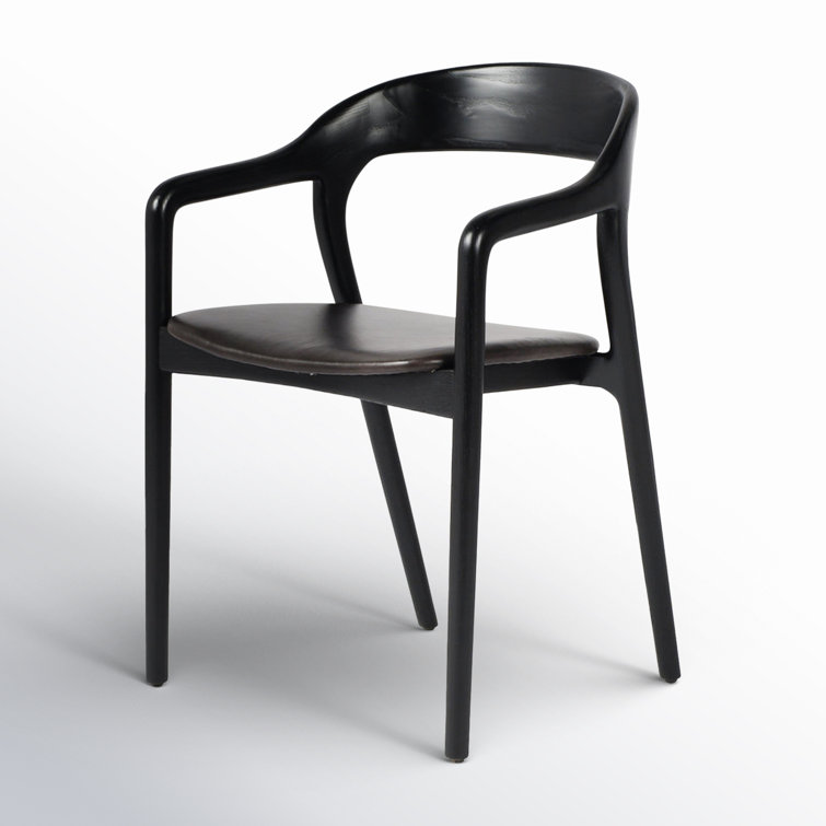 Sonoma Black Genuine Leather and Ash Wood Arm Chair