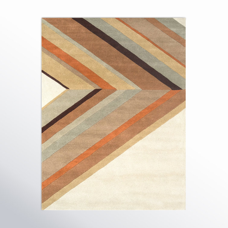 Handmade Ivory and Brown Wool Rectangular Rug 9' x 12'