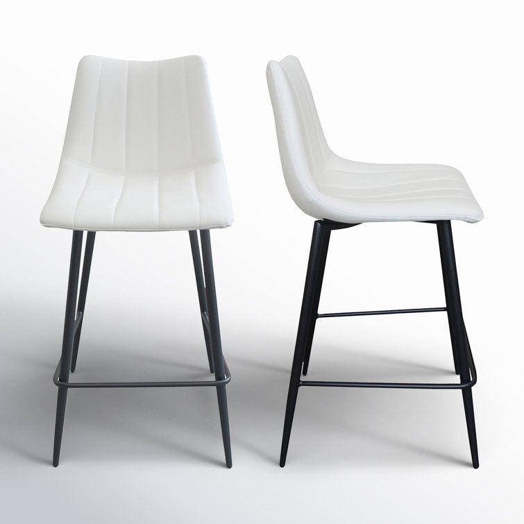 Ivory Faux Leather and Steel Counter Stools Set