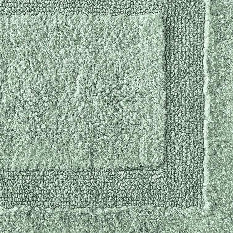 Soft Plush Green Cotton Rectangle Bathroom Rug