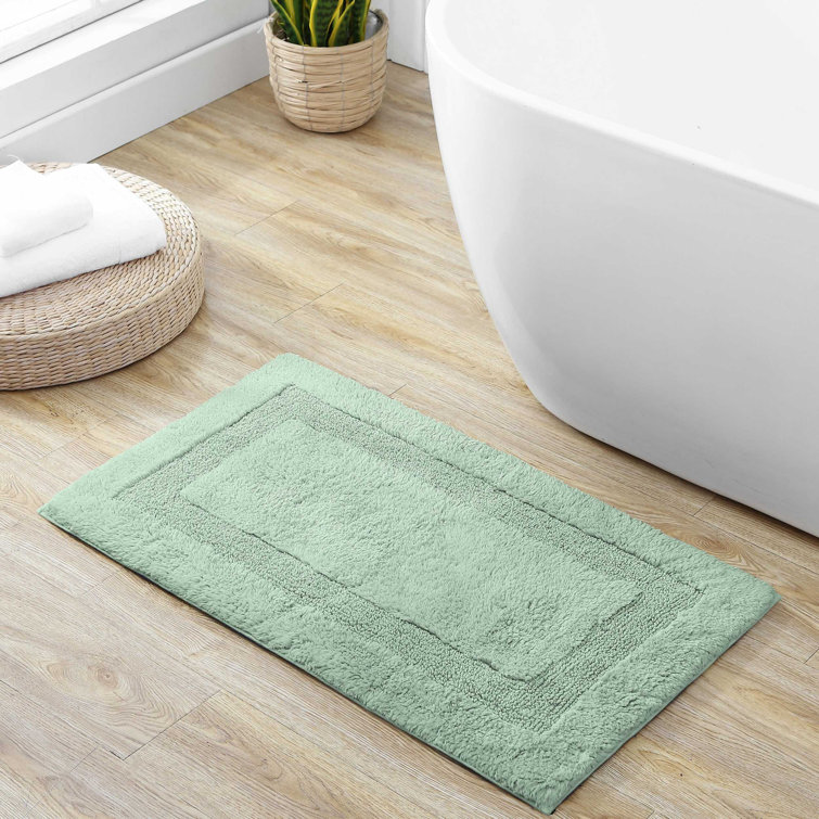 Soft Plush Green Cotton Rectangle Bathroom Rug