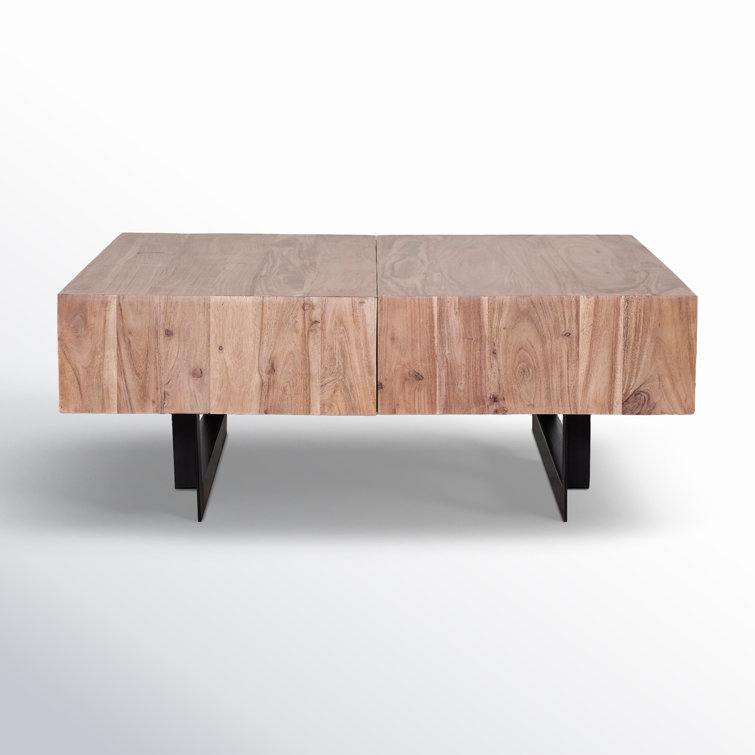 Glide 33'' Natural Wood and Iron Extendable Coffee Table with Storage