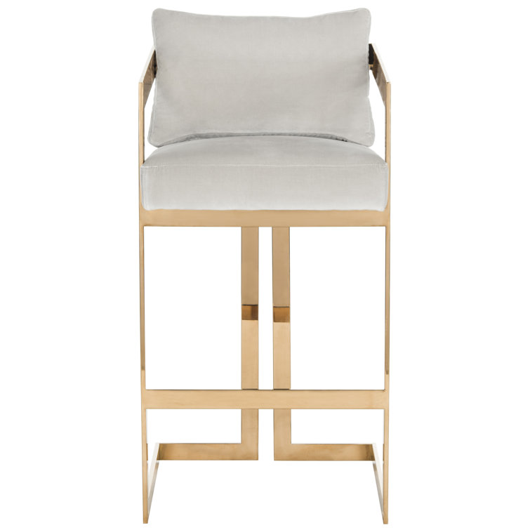 Taraji Almond Velvet and Gold Metal Bar Stool