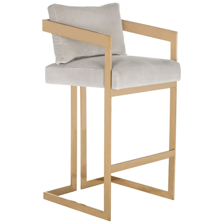 Taraji Almond Velvet and Gold Metal Bar Stool
