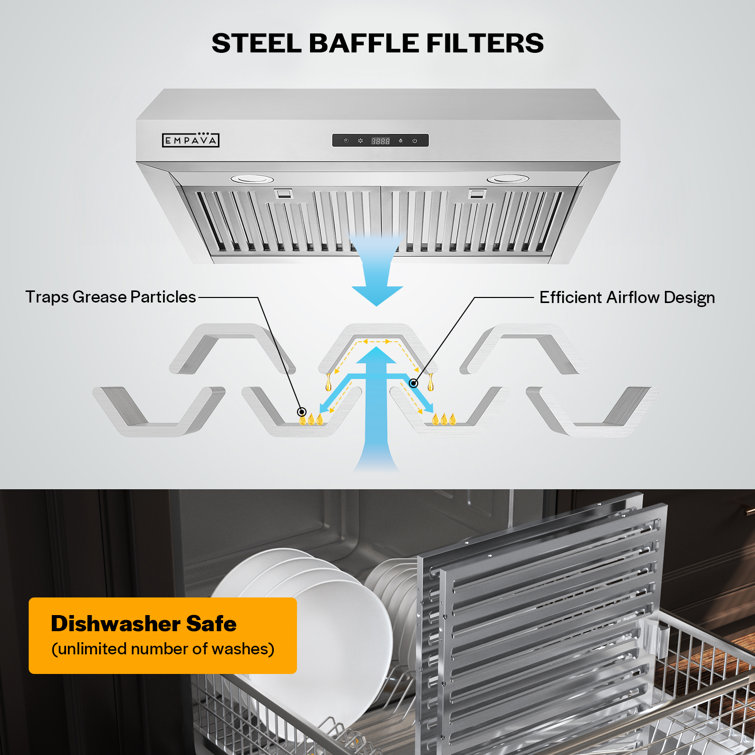 30" Brushed Stainless Steel Under Cabinet Range Hood with Charcoal Filter