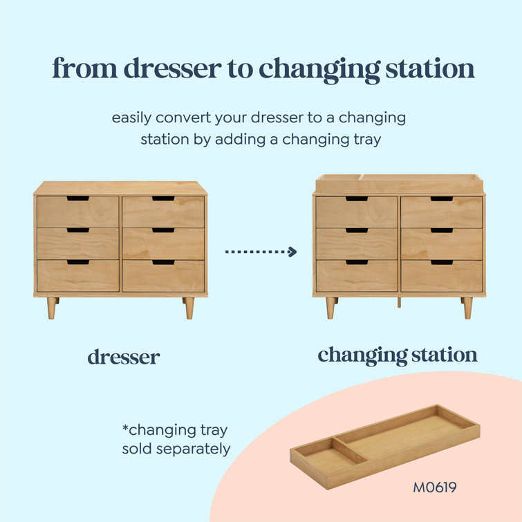 Honey Wood 6-Drawer Double Nursery Dresser