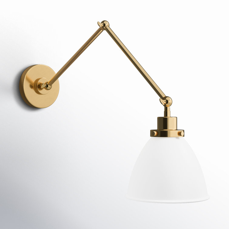 Matte White and Burnished Brass Adjustable Wall Sconce