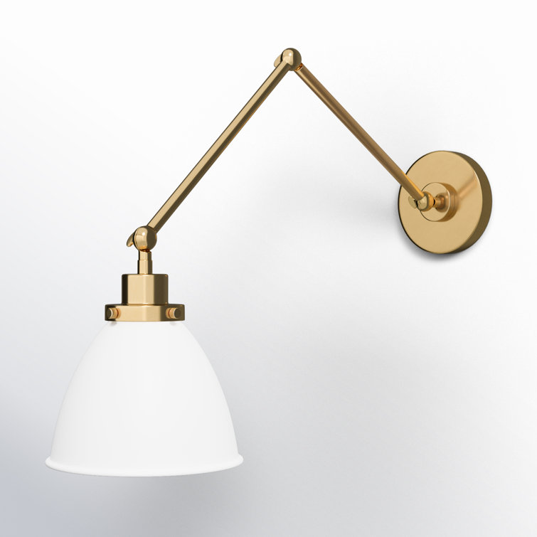 Matte White and Burnished Brass Adjustable Wall Sconce
