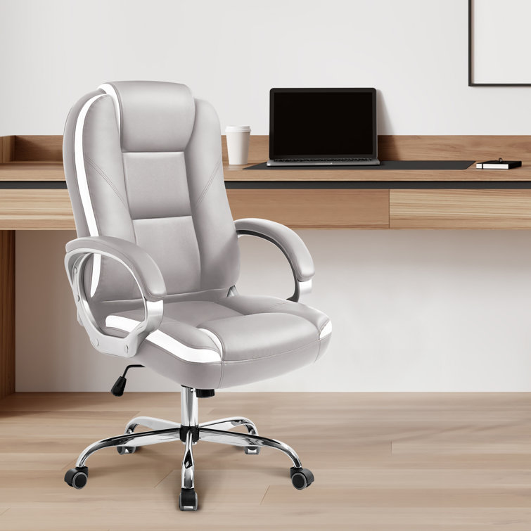Gray High Back Ergonomic Leather Executive Office Chair