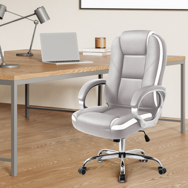 Gray High Back Ergonomic Leather Executive Office Chair
