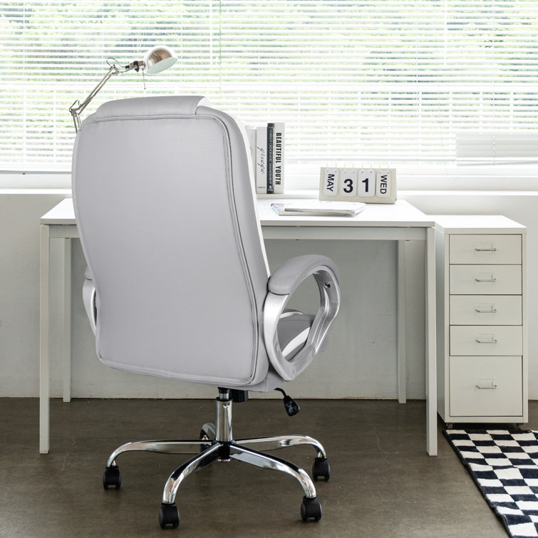 Gray High Back Ergonomic Leather Executive Office Chair