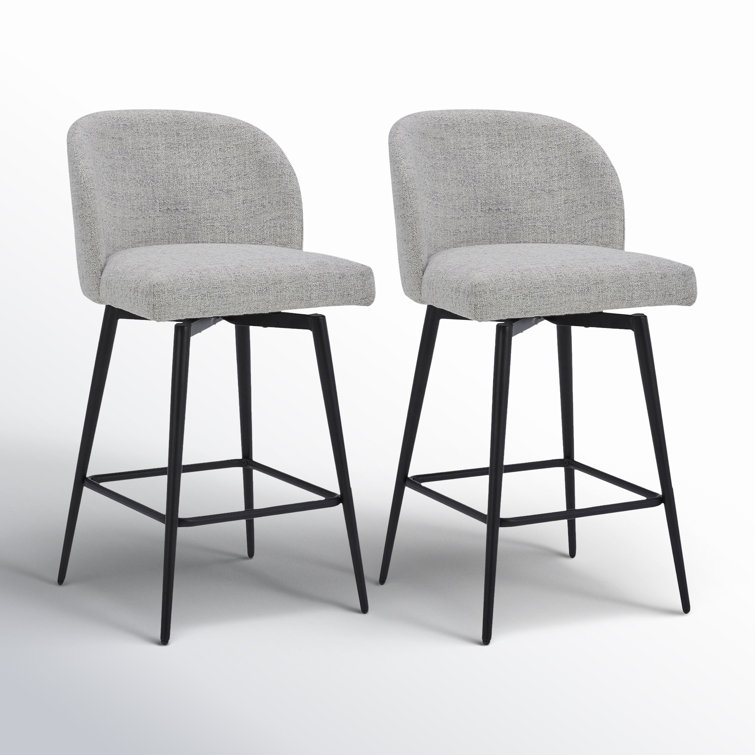 White Upholstered Swivel Counter Stools with Iron Legs, Set of 2
