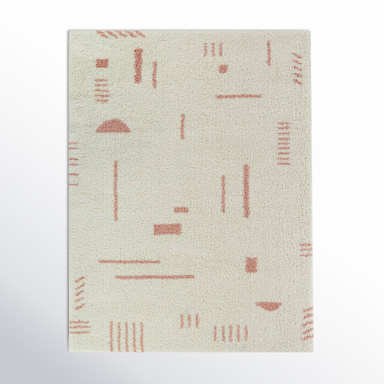 Himalaya Sherpa-Inspired White and Pink Shag Area Rug - 9' x 12'