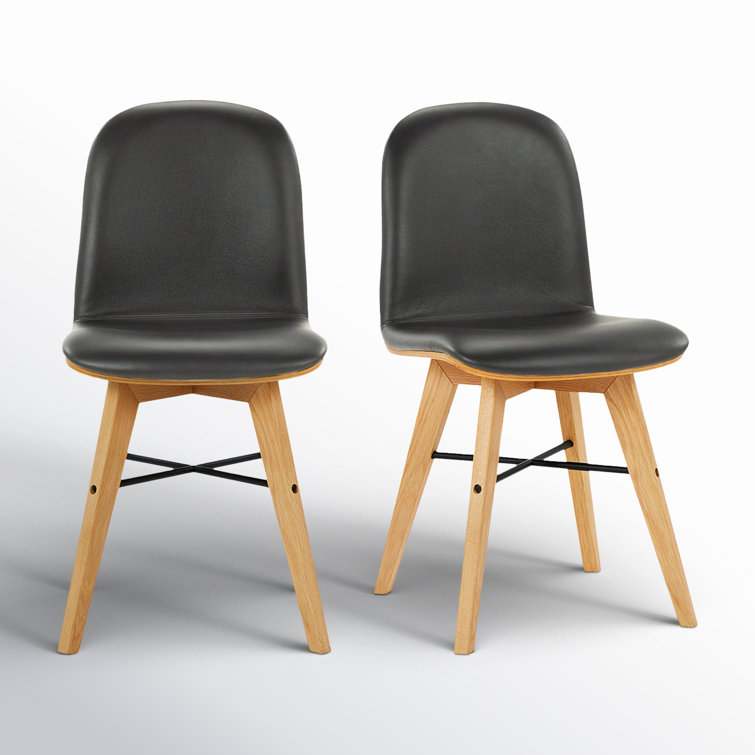 Black Genuine Leather Upholstered Oak Side Chair Set