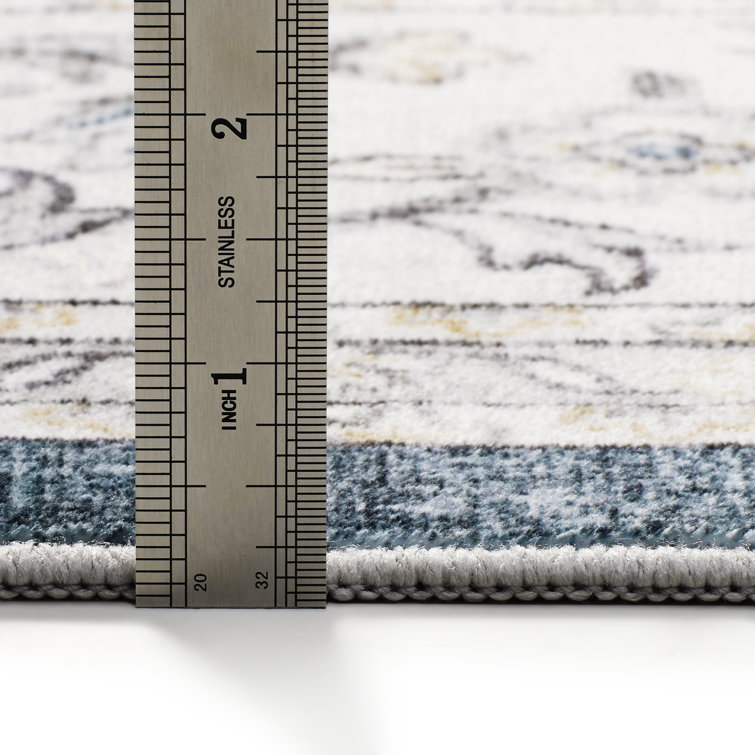 Vintage Blue and White Floral Wool Area Rug, 6' x 9'