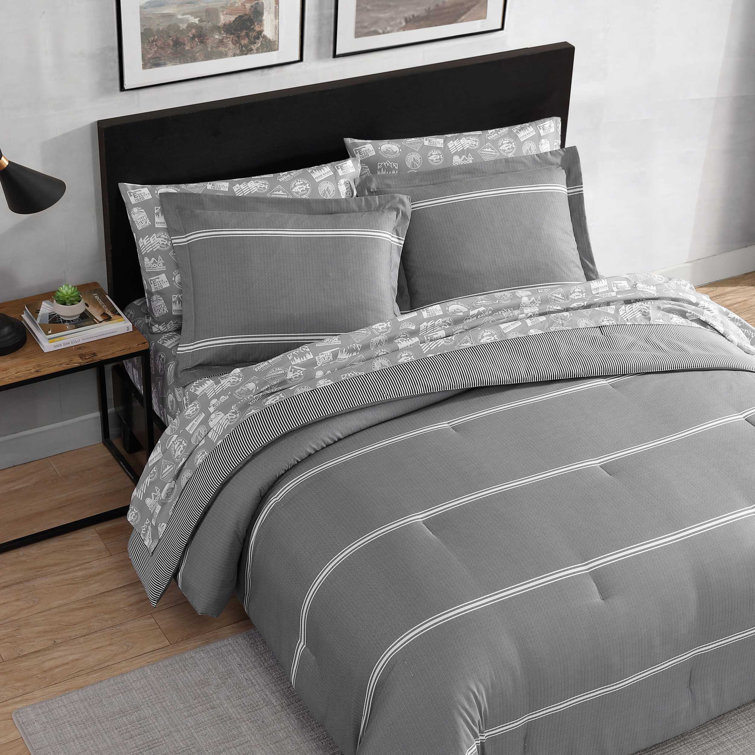Gray Twin Microfiber Reversible Bedding Set