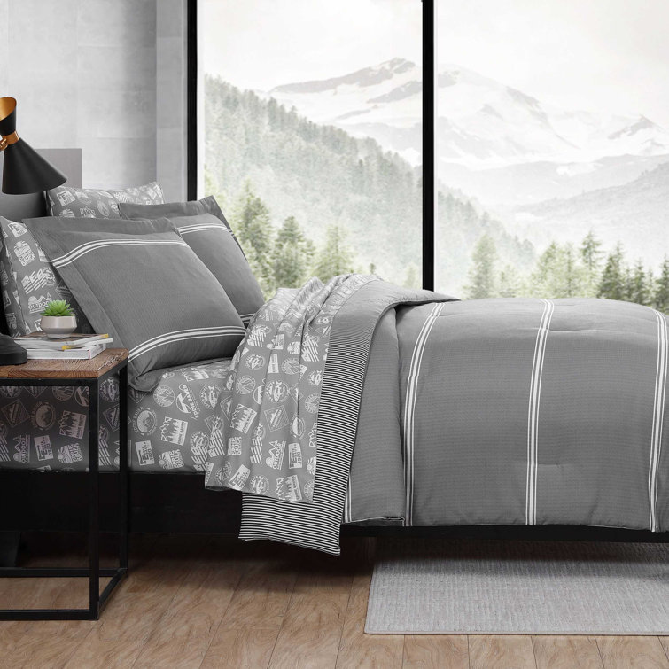 Gray Twin Microfiber Reversible Bedding Set