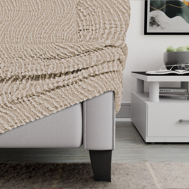 Beige Jacquard Stretch Armchair Slipcover