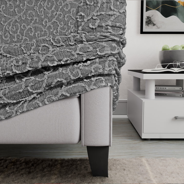 Gray Arabesco Stretch Sofa Cover with Jacquard Pattern