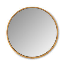Natural Rattan and Wood Round Mirror with Glass