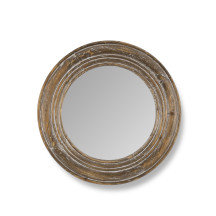 16'' Round Brown Distressed Wood Framed Mirror