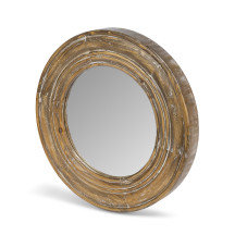 Classic Round Brown Distressed Wood Frame Mirror, 20"