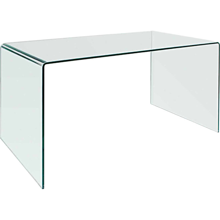 Sleek Bent Tempered Glass Minimalist Office Desk, 43" Clear