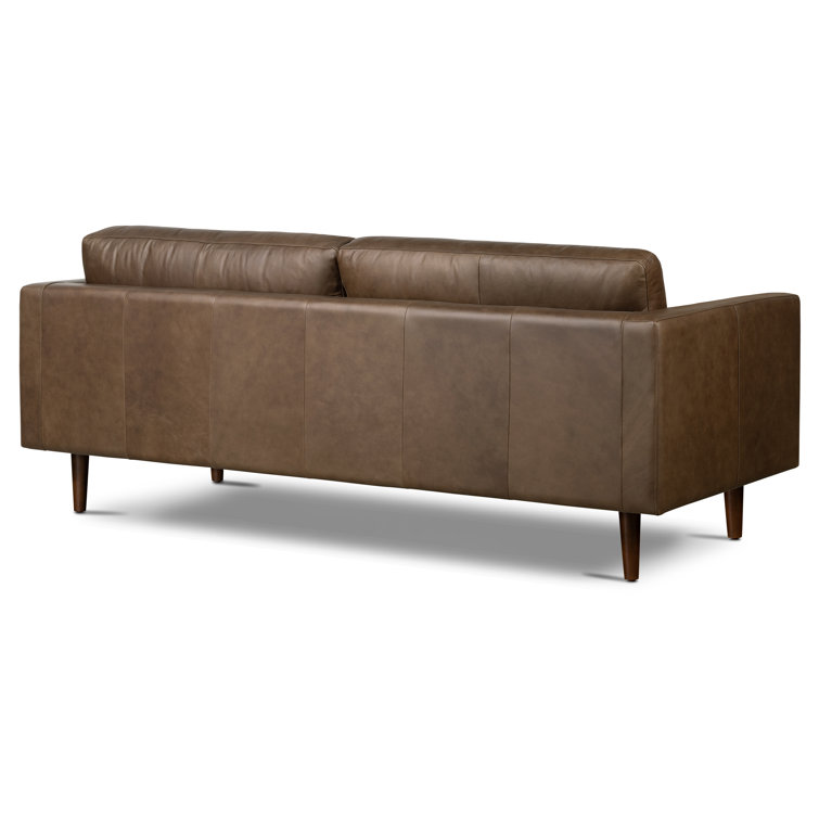 Napa Cocoa Brown Full-Grain Leather Sofa with Solid Wood Frame