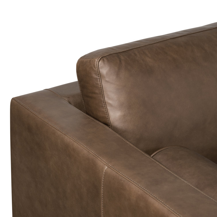 Napa Cocoa Brown Full-Grain Leather Sofa with Solid Wood Frame