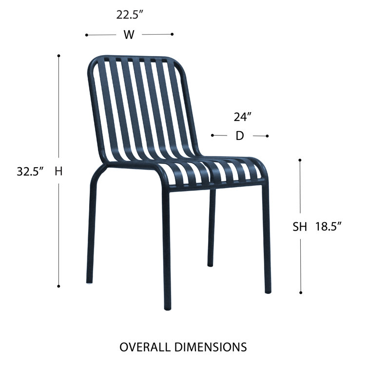 Dark Blue Powder Coated Steel Armless Stackable Outdoor Chairs, Set of 2