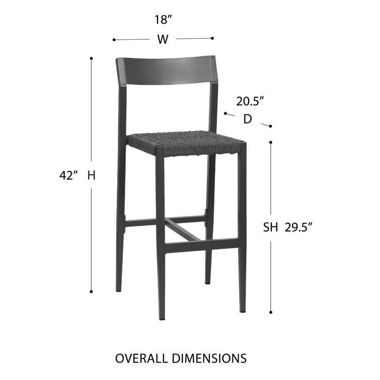 Gray Powder-Coated Aluminum Outdoor Bar Stool with Woven Seat
