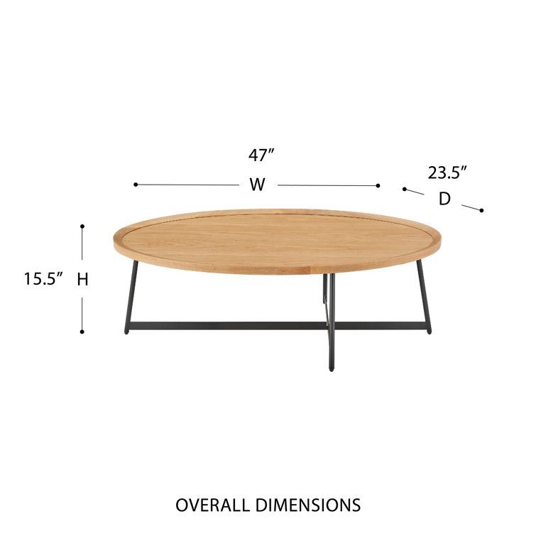 Gweneth Natural Wood Oval Coffee Table with Black Steel Base