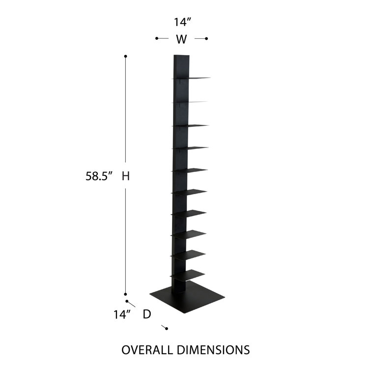 Sapiens Anthracite 60'' Powder-Coated Steel Bookcase Tower