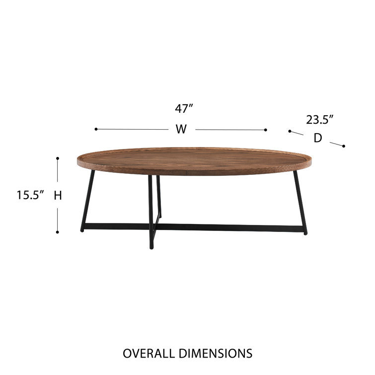 Gweneth Oval Walnut Coffee Table with Black Steel Base