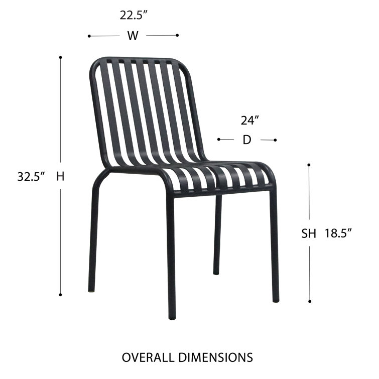 Black Powder-Coated Steel Armless Outdoor Stackable Dining Chairs, Set of 2