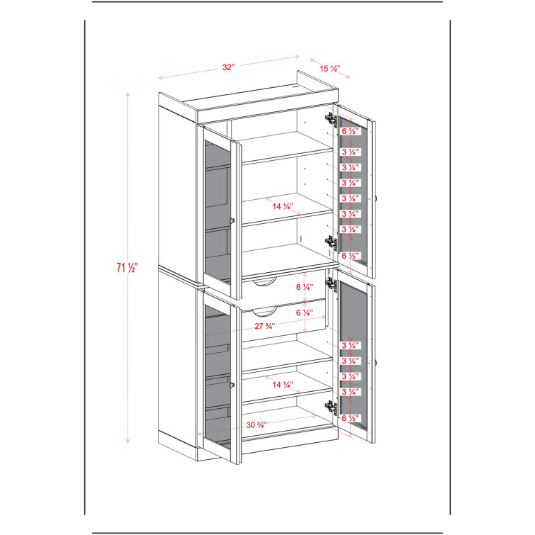 Mocha Solid Wood Pantry Cabinet with Frosted Glass Doors