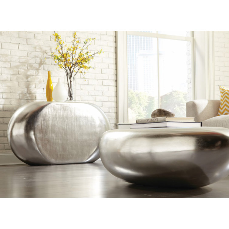 Silver Resin River Stone Inspired 53" Console Table with Wood Accents