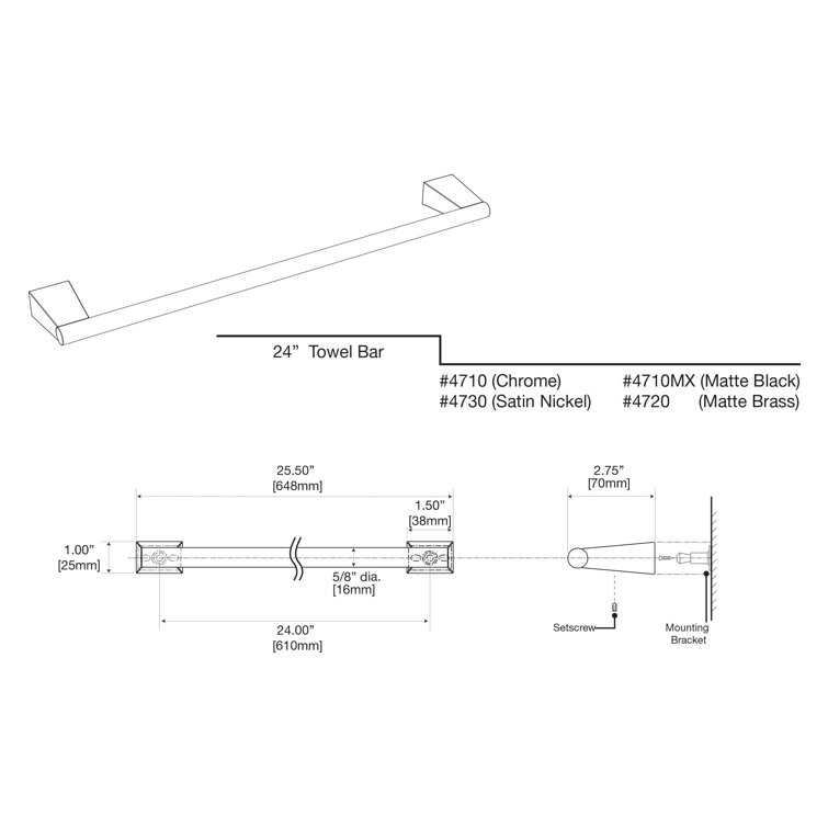 Bleu Collection 24-inch Polished Chrome Wall Mounted Towel Bar