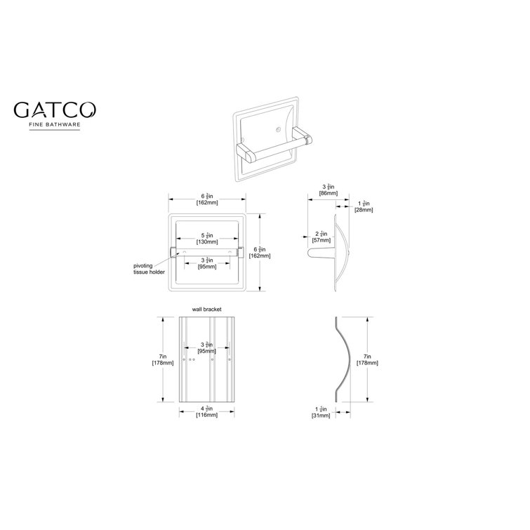 Matte White Recessed Metal Toilet Paper Holder with Pivoting Arm