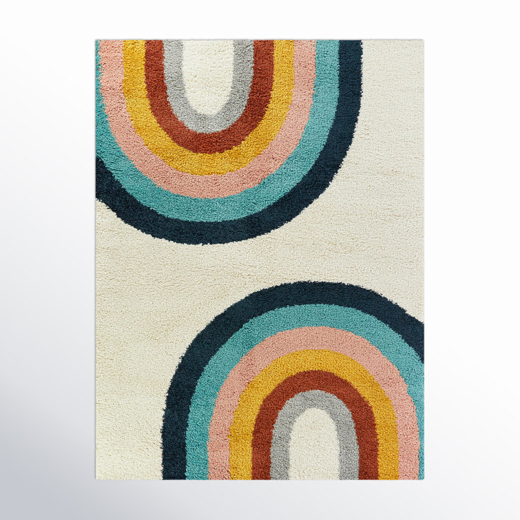 Colorful Rainbow Shag Kids Rug in Red and Cream, 5' x 7'