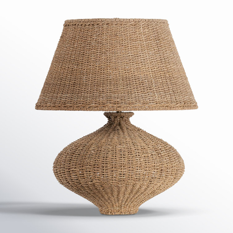 Natural Abaca and Patina Brass Outdoor Table Lamp
