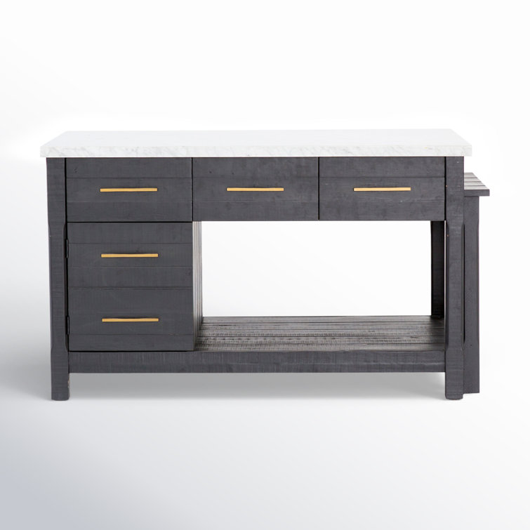 Elegant Black Acacia and White Marble 60" Kitchen Island