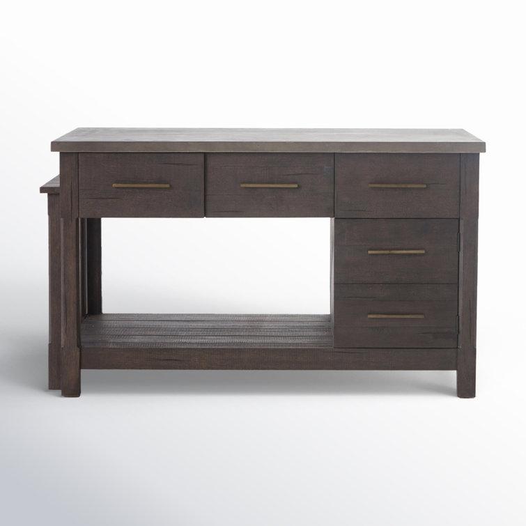 Acacia Wood Brown Rectangular Kitchen Island with Concrete Top
