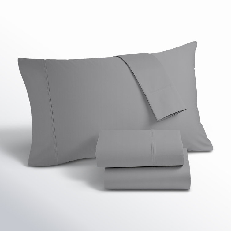 Full Dark Gray Cotton Percale Sheet Set with Pillowcases