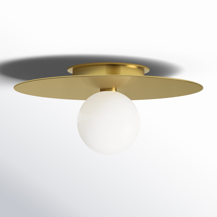 Elegant Burnished Brass 1-Light Flush Mount with Milk White Globe