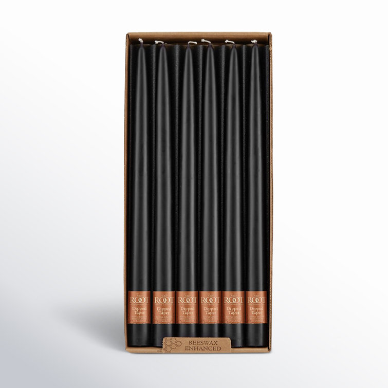 Elegant Beeswax 12-Inch Black Taper Candle Set, 12 Count